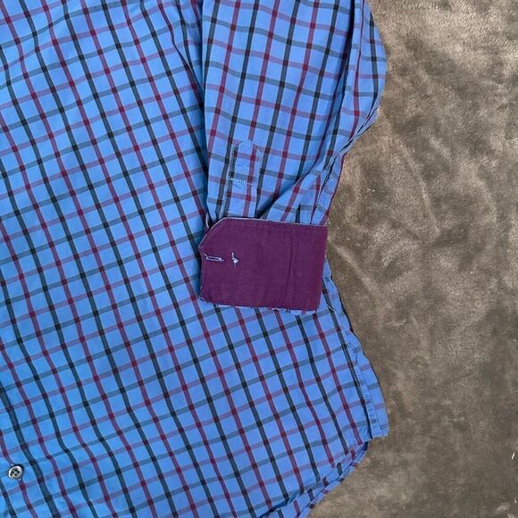 Bugatchi Uomo LS Button Down Shirt Mens L Blue Check Classic Fit Pop Cuff - Picture 3 of 11